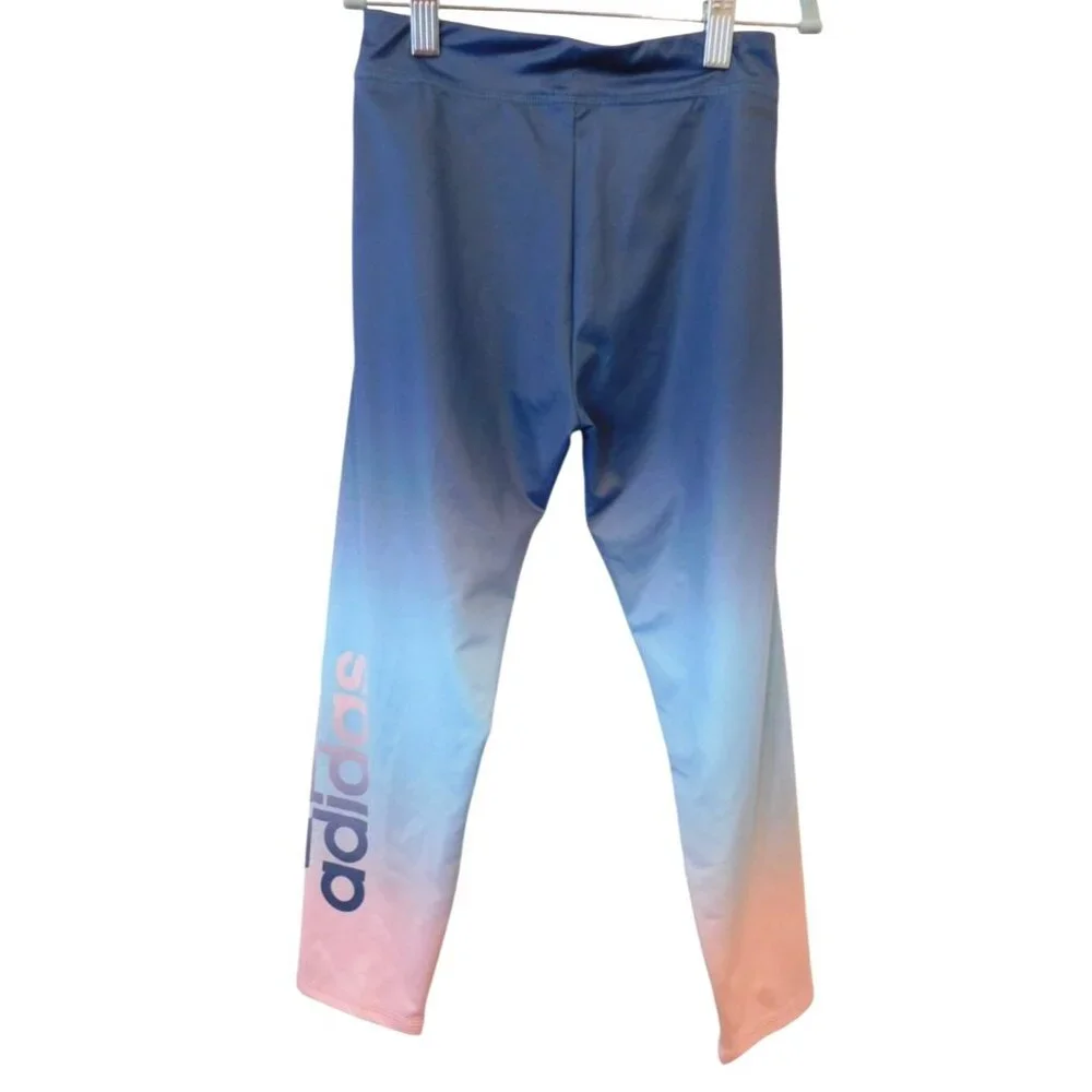 Adidas Girls M 10 12 Ombre Blue Pink Athletic Leggings Tights Medium Cropped